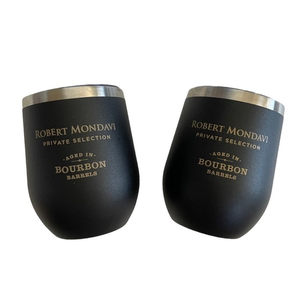 Robert Mondavi Aged in Bourbon Barrels Hot Cold Travel Mugs Set of Two Cups - Picture 1 of 5